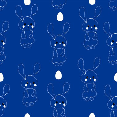 Kusursuz Paskalya deseniniz kutlu olsun. Yumuşak doğrusal Paskalya tavşanı ve paskalya yumurtalı moda tasarımı. Pankart, broşür, kartpostal, broşür, tanıtım malzemeleri, ambalaj kağıdı ve duvar kağıdı için paskalya deseni.