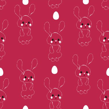 Kusursuz Paskalya deseniniz kutlu olsun. Yumuşak doğrusal Paskalya tavşanı ve paskalya yumurtalı moda tasarımı. Pankart, broşür, kartpostal, broşür, tanıtım malzemeleri, ambalaj kağıdı ve duvar kağıdı için paskalya deseni.