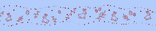 Vector Lindo Fondo Horizontal Pascua Dibujado Mano Con Conejos Huevos — Archivo Imágenes Vectoriales