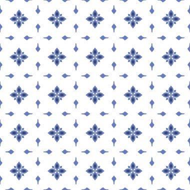 Vektör. Yama işi tarzında kusursuz Akdeniz geometrik deseni. Talavera şablonu. Portekiz Azulejo 'su. Türk dekorasyonu. Fas mozaiği. İspanyol porseleni. Seramik yemekler, halk süsleri..