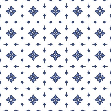 Vektör. Yama işi tarzında kusursuz Akdeniz geometrik deseni. Talavera şablonu. Portekiz Azulejo 'su. Türk dekorasyonu. Fas mozaiği. İspanyol porseleni. Seramik yemekler, halk süsleri..