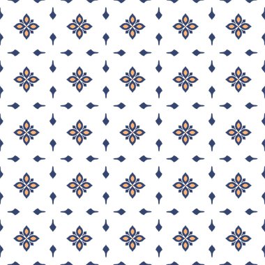 Vektör. Yama işi tarzında kusursuz Akdeniz geometrik deseni. Talavera şablonu. Portekiz Azulejo 'su. Türk dekorasyonu. Fas mozaiği. İspanyol porseleni. Seramik yemekler, halk süsleri..