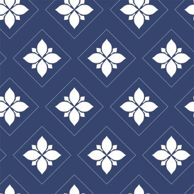 Vektör. Yama işi tarzında kusursuz Akdeniz geometrik deseni. Talavera şablonu. Portekiz Azulejo 'su. Türk dekorasyonu. Fas mozaiği. İspanyol porseleni. Seramik yemekler, halk süsleri..