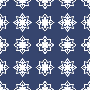 Vektör. Yama işi tarzında kusursuz Akdeniz geometrik deseni. Talavera şablonu. Portekiz Azulejo 'su. Türk dekorasyonu. Fas mozaiği. İspanyol porseleni. Seramik yemekler, halk süsleri..