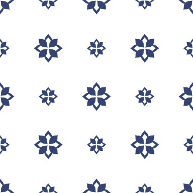 Vektör. Yama işi tarzında kusursuz Akdeniz geometrik deseni. Talavera şablonu. Portekiz Azulejo 'su. Türk dekorasyonu. Fas mozaiği. İspanyol porseleni. Seramik yemekler, halk süsleri..