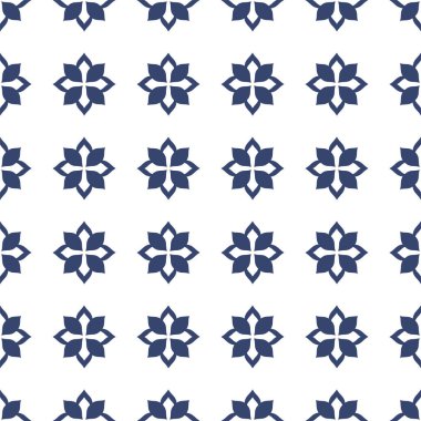 Vektör. Yama işi tarzında kusursuz Akdeniz geometrik deseni. Talavera şablonu. Portekiz Azulejo 'su. Türk dekorasyonu. Fas mozaiği. İspanyol porseleni. Seramik yemekler, halk süsleri..