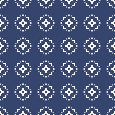 Vektör. Kusursuz Akdeniz geometrik deseni, süs eşyası örnekleri. Talavera şablonu. Portekiz Azulejo 'su. Türk dekorasyonu. Fas mozaiği. İspanyol porseleni. Seramik yemekler, halk süsleri..