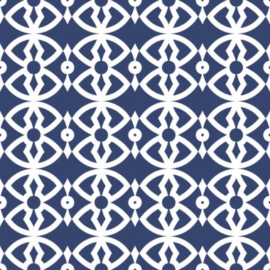 Vektör. Kusursuz Akdeniz geometrik deseni, süs eşyası örnekleri. Talavera şablonu. Portekiz Azulejo 'su. Türk dekorasyonu. Fas mozaiği. İspanyol porseleni. Seramik yemekler, halk süsleri..