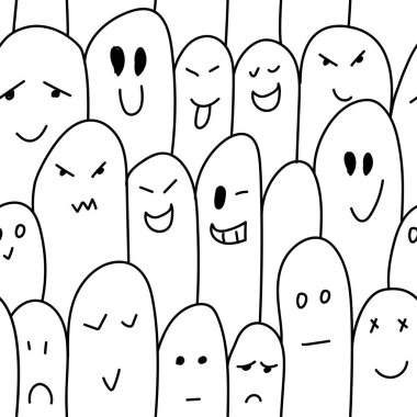 Vektör. Gri, siyah ve beyaz kontrast deseni. Korkunç kötü cadılar bayramı geçmişi. Çizgi film tarzında el çizimi hayaletler. Tekrar eden duvar kâğıdı, çizim. Hediye paketi tasarımı, hediye kağıdı..