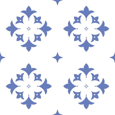 Vektör. Kusursuz Akdeniz geometrik deseni, süs eşyası örnekleri. Talavera şablonu. Portekiz Azulejo 'su. Türk dekorasyonu. Fas mozaiği. İspanyol porseleni. Seramik yemekler, halk süsleri..
