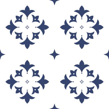Vektör. Kusursuz Akdeniz geometrik deseni, süs eşyası örnekleri. Talavera şablonu. Portekiz Azulejo 'su. Türk dekorasyonu. Fas mozaiği. İspanyol porseleni. Seramik yemekler, halk süsleri..