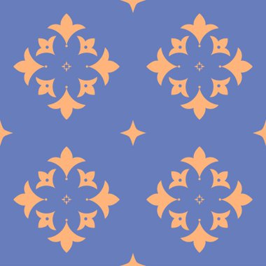 Vektör. Kusursuz Akdeniz geometrik deseni, süs eşyası örnekleri. Talavera şablonu. Portekiz Azulejo 'su. Türk dekorasyonu. Fas mozaiği. İspanyol porseleni. Seramik yemekler, halk süsleri..