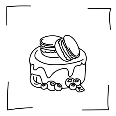 Vektör. Contour ikonları. Tatlı ve tatlı yemeklerin çizgi simgeleri. Şekerler, çikolatalar, kekler, çörekler, robot resim şeklinde dondurma. Simgeler hazır, vur. El çizimi işaretler. Tatlılar ve tatlılar karalama seti.