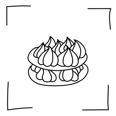 Vektör. Contour ikonları. Tatlı ve tatlı yemeklerin çizgi simgeleri. Şekerler, çikolatalar, kekler, çörekler, robot resim şeklinde dondurma. Simgeler hazır, vur. El çizimi işaretler. Tatlılar ve tatlılar karalama seti.