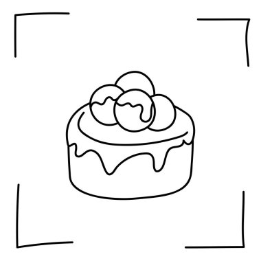 Vektör. Contour ikonları. Tatlı ve tatlı yemeklerin çizgi simgeleri. Şekerler, çikolatalar, kekler, çörekler, robot resim şeklinde dondurma. Simgeler hazır, vur. El çizimi işaretler. Tatlılar ve tatlılar karalama seti.