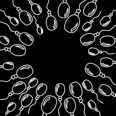 Vektör. Metin için kopyalama alanı olan şenlikli yatay pankart. Elle çizilmiş oval balonlar. Eğlenceli taslak çizimi. Doğum günü partileri, tebrik kartları, Sevgililer Günü ve diğer reklam malzemeleri için arka plan.