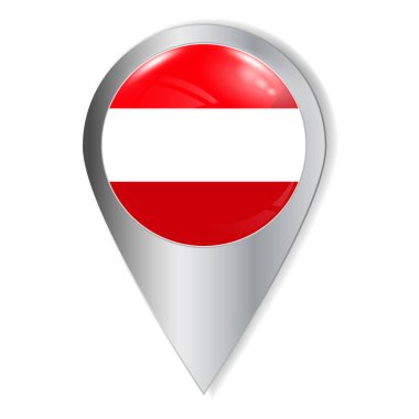  Vector illustration. Glossy button with highlights and shadows. Geographic location icon. Flag of Austria. User interface element. Set of souvenir countries.