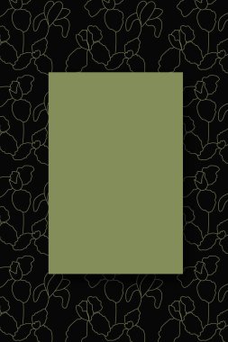 Vektör. El çizimi çiçek deseni. Dikey arkaplan, metin için alanı kopyala. Kartpostal, düğün ve parti davetiyesi için şablon, el ilanı, kapak, broşür, sosyal medya postası, dergi, poster, afiş.