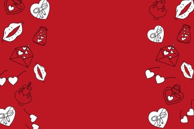 Vektör çizimi. Robot resim tarzında sevgililer günü şenlik arkaplanı, metin için fotokopi alanı. El çizimi karikatür simgeleri. Pankart, web posteri, el ilanı, şık broşür, kartpostal, kapak, geçmiş.