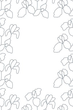 Vektör çizimi. Dikey arkaplan, metin için alanı kopyala. Elle çizilmiş çiçek izi. Kartpostal, düğün ve parti davetiyesi şablonu, el ilanı, kapak, broşür, sosyal medya postası, poster, afiş.