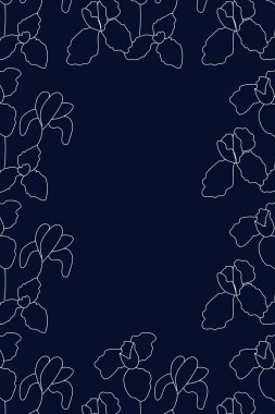 Vektör çizimi. Dikey arkaplan, metin için alanı kopyala. Elle çizilmiş çiçek izi. Kartpostal, düğün ve parti davetiyesi şablonu, el ilanı, kapak, broşür, sosyal medya postası, poster, afiş.