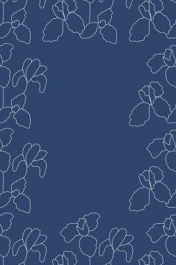 Vektör çizimi. Dikey arkaplan, metin için alanı kopyala. Elle çizilmiş çiçek izi. Kartpostal, düğün ve parti davetiyesi şablonu, el ilanı, kapak, broşür, sosyal medya postası, poster, afiş.