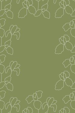 Vektör çizimi. Dikey arkaplan, metin için alanı kopyala. Elle çizilmiş çiçek izi. Kartpostal, düğün ve parti davetiyesi şablonu, el ilanı, kapak, broşür, sosyal medya postası, poster, afiş.