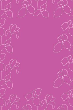 Vektör çizimi. Dikey arkaplan, metin için alanı kopyala. Elle çizilmiş çiçek izi. Kartpostal, düğün ve parti davetiyesi şablonu, el ilanı, kapak, broşür, sosyal medya postası, poster, afiş.