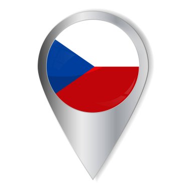  Vektör çizimi. Işıklı ve gölgeli bir düğme. Coğrafi konum simgesi. Çek Cumhuriyeti 'nin bayrağı. Kullanıcı arayüzü ögesi. Bir dizi hatıra ülkesi..