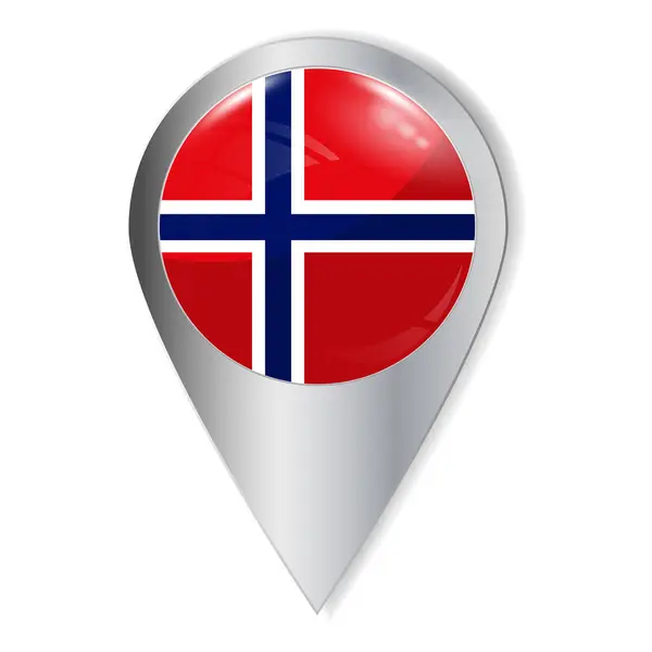  Vektör çizimi. Işıklı ve gölgeli bir düğme. Coğrafi konum simgesi. Norveç bayrağı. Kullanıcı arayüzü ögesi. Bir dizi hatıra ülkesi..