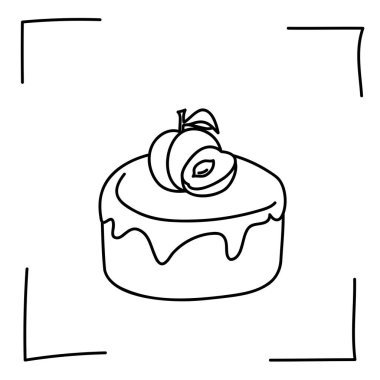  Vektör. Contour ikonları. Tatlı ve tatlı yemeklerin çizgi simgeleri. Meyveli ve fındıklı kekler, robot resim tarzında dondurma. Simgeler hazır, vur. El işaretleri. Karalama tatlıları ve tatlılar..