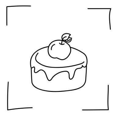  Vektör. Contour ikonları. Tatlı ve tatlı yemeklerin çizgi simgeleri. Meyveli ve fındıklı kekler, robot resim tarzında dondurma. Simgeler hazır, vur. El işaretleri. Karalama tatlıları ve tatlılar..