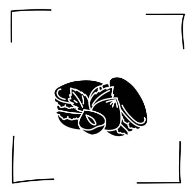 Vektör. Contour ikonları. Tatlı ve tatlı yemeklerin çizgi simgeleri. Meyveli, fındıklı ve çikolatalı makarnalar skeç tarzında. Simgeler hazır, vur. El işaretleri. Karalama tatlıları ve tatlılar..