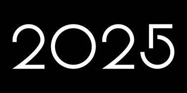 Vektör. Mutlu yıllar 2025 logo metin tasarımı. 2025 tipografik logolu şablonlar tasarla. 2025 mutlu yeni yıl sembolleri koleksiyonu. Markalaşma, afiş, kapak, kartpostal için minimal arkaplan