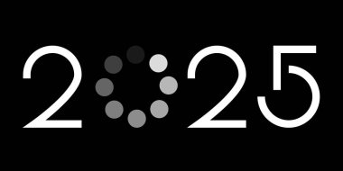 Vektör. Mutlu yıllar 2025 logo metin tasarımı. 2025 tipografik logolu şablonlar tasarla. 2025 mutlu yeni yıl sembolleri koleksiyonu. Markalaşma, afiş, kapak, kartpostal için minimal arkaplan.