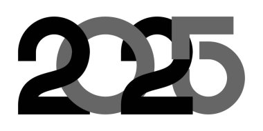 Vektör. Mutlu yıllar 2025 logo metin tasarımı. 2025 tipografik logolu şablonlar tasarla. 2025 mutlu yeni yıl sembolleri koleksiyonu. Markalaşma, afiş, kapak, kartpostal için minimal arkaplan.