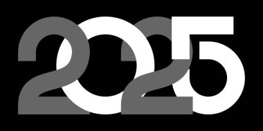 Vektör. Mutlu yıllar 2025 logo metin tasarımı. 2025 tipografik logolu şablonlar tasarla. 2025 mutlu yeni yıl sembolleri koleksiyonu. Markalaşma, afiş, kapak, kartpostal için minimal arkaplan.