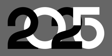 Vektör. Mutlu yıllar 2025 logo metin tasarımı. 2025 tipografik logolu şablonlar tasarla. 2025 mutlu yeni yıl sembolleri koleksiyonu. Markalaşma, afiş, kapak, kartpostal için minimal arkaplan.