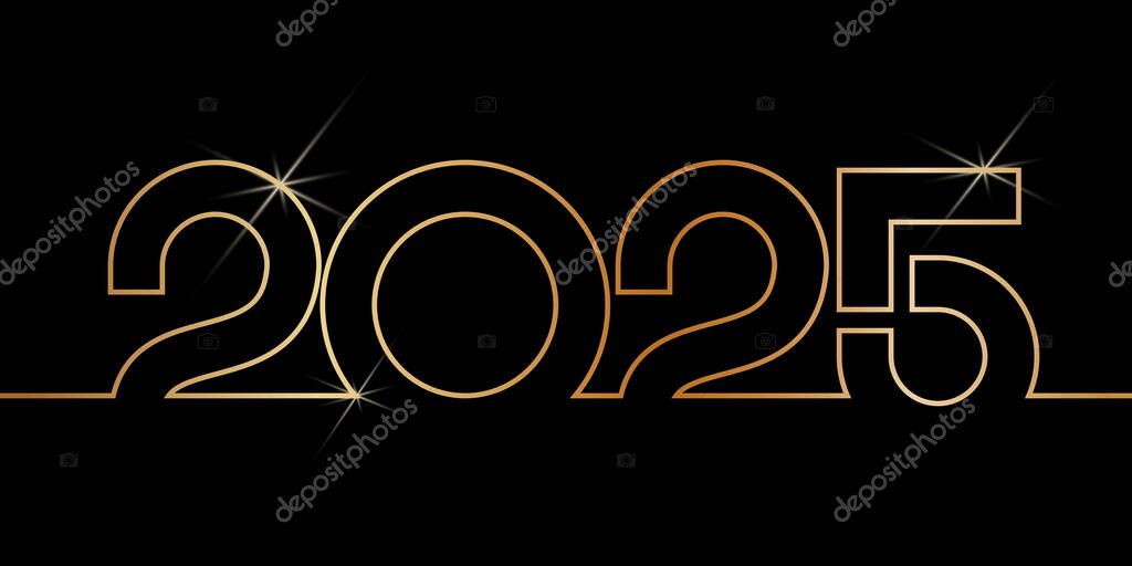 Vector. Happy new year 2025 logo text design with gold glitter. Design templates with 2025 typographic logo. 2025 happy new year symbols collection. Backgrounds for branding, banner, cover, postcard.