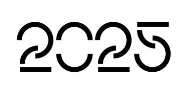 Vektör. Mutlu yıllar 2025 logo metin tasarımı. 2025 tipografik logolu şablonlar tasarla. 2025 mutlu yeni yıl sembolleri koleksiyonu. Markalaşma, afiş, kapak, kartpostal için minimal arkaplan.