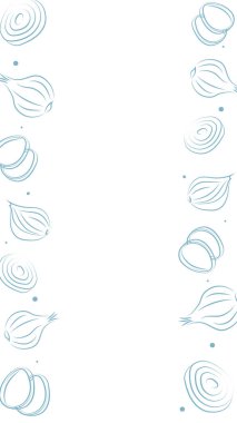 Vektör çizimi. Metin için kopyalama alanı olan sulu sebze arkaplanı. Yarı yarıya, dilimler ve soğan halkaları. Eskiz stili. Mutfak teması için el çizimi mutfak malzemeleri şablonu.