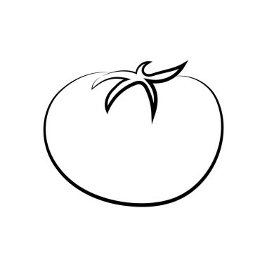 Vektör çizimi. Sebze ikonları, klasik çizgi dizisi. Eskiz stili. Yarı yarıya, dilimler, yüzükler ve domates yaprağı. Mutfak teması için el çizimi mutfak malzemeleri şablonu.