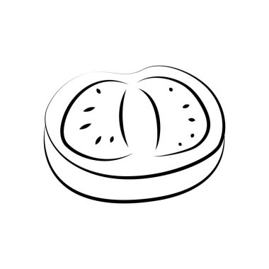 Vektör çizimi. Sebze ikonları, klasik çizgi dizisi. Eskiz stili. Yarı yarıya, dilimler, yüzükler ve domates yaprağı. Mutfak teması için el çizimi mutfak malzemeleri şablonu.