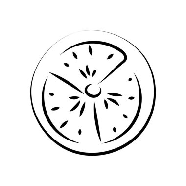 Vektör çizimi. Sebze ikonları, klasik çizgi dizisi. Eskiz stili. Yarı yarıya, dilimler, yüzükler ve domates yaprağı. Mutfak teması için el çizimi mutfak malzemeleri şablonu.