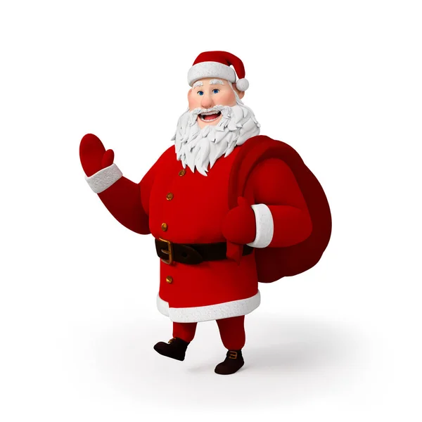 Santa Claus Cartoon Spaziergänge Mit Rotem Sack Voller Geschenke Und — Stockfoto