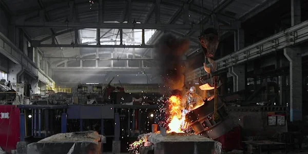 Metal Cast Process Blast Furnace Metallurgical Plant Factory Liquid Iron — Stock Photo, Image