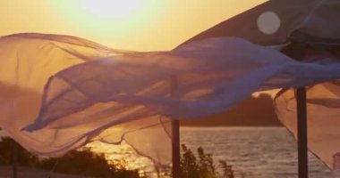 Tarlada kır çiçekleri ve otlarla gün batımı.