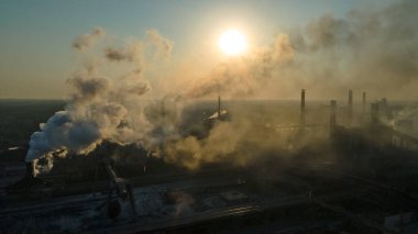 metallurgical plant heavy industry poor ecology top view smoke from chimneys smog clipart