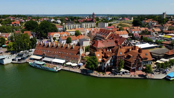 Luftaufnahme Von Der Drohne Zum Stadtbild Von Mikolajki Der Hauptstadt Stockfoto