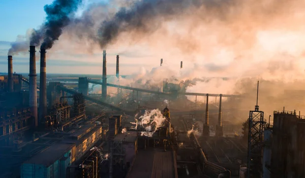 Industry Metallurgical Plant Dawn Smoke Smog Emissions Bad Ecology Aerial — Stock Photo, Image